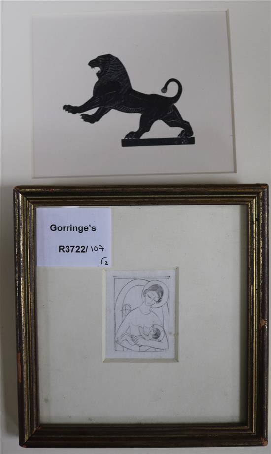 Eric Gill Madonna and child and The Lion 2 x 1.5in. and 4 x 5in.